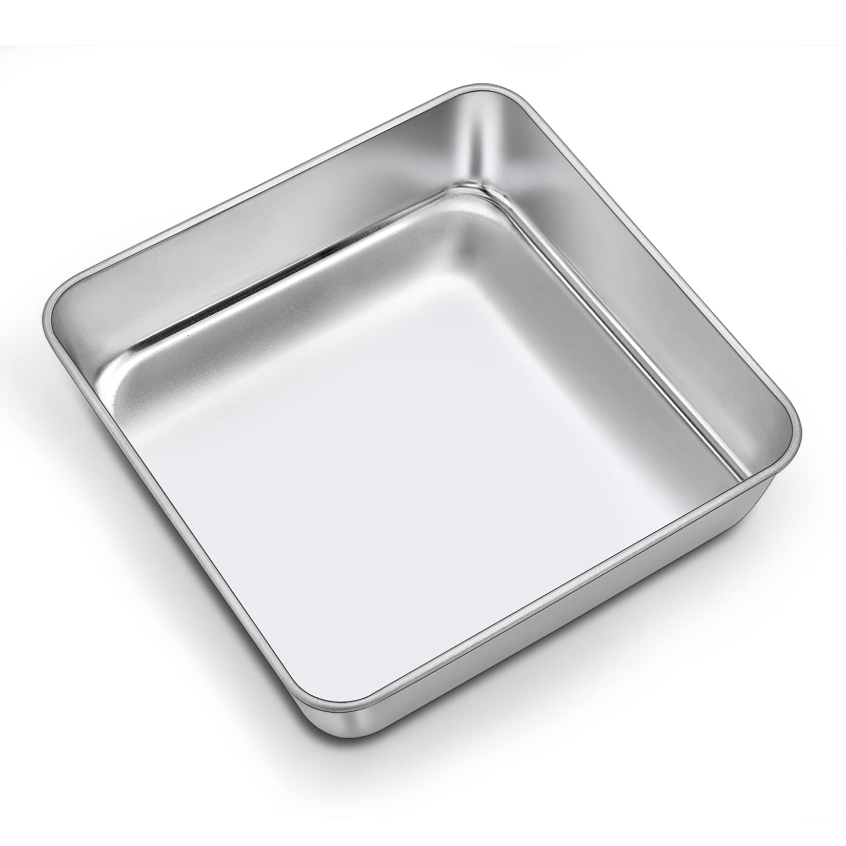 P&P Chef Square Cake Baking Pan (9 Inch), Stainless Steel Square Lasagna Brownie Bakeware Birthday Cake Pan, Leakproof & Heavy D