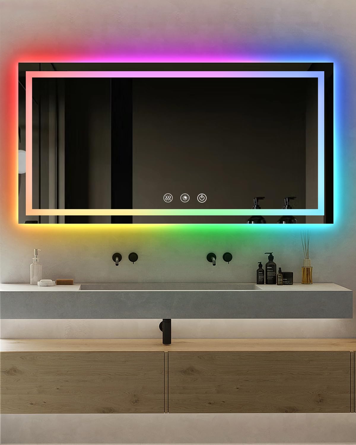 Oneup 60X30 Inch Smart Led Bathroom Mirror,Rgb Color Changing Bathroom Mirror With Lights,Anti-Fog Wall-Mounted Vanity Mirrors,D