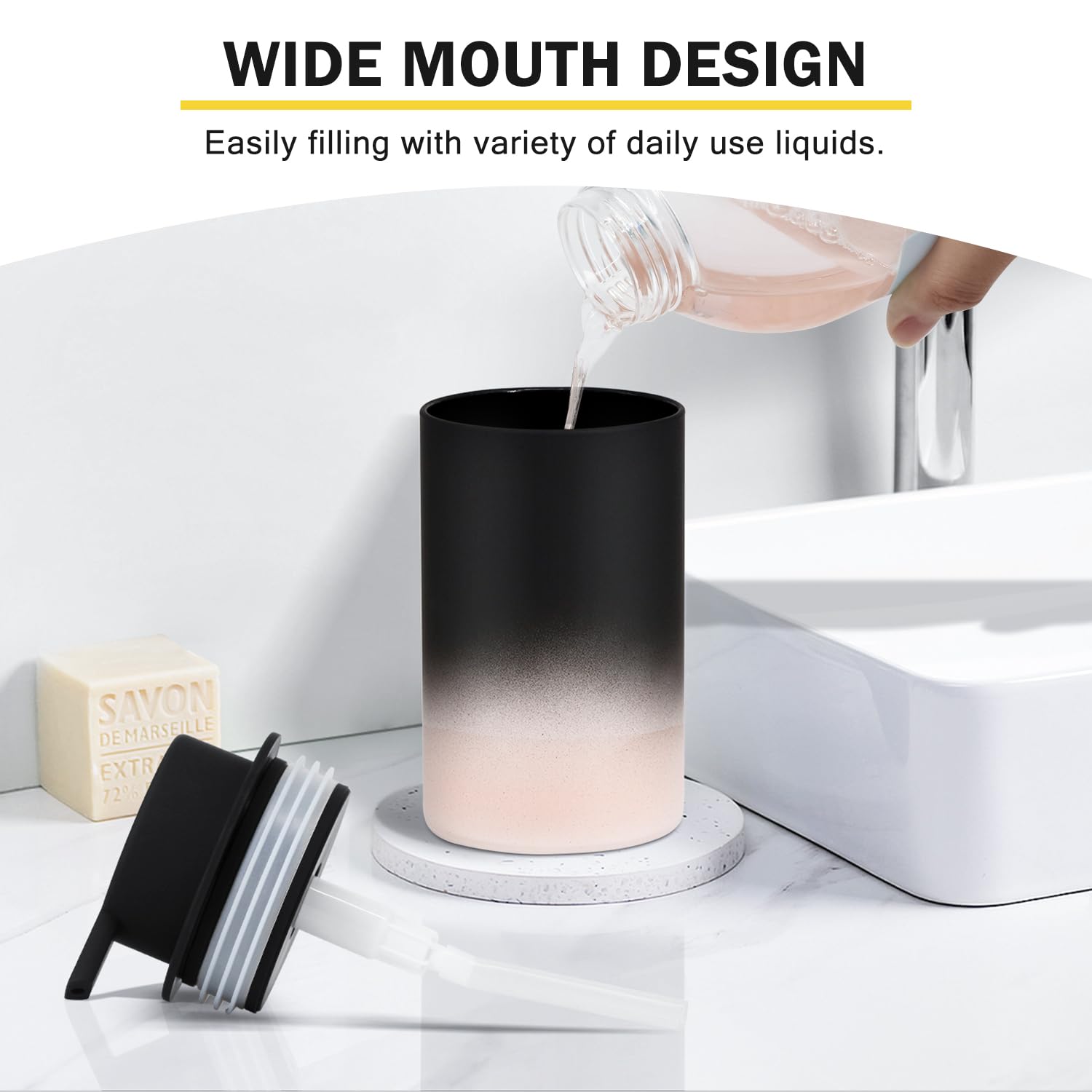 Foaming Soap Dispenser - 12 Oz Ceramic Soap Dispenser With Pump, Liquid Hand Soap Dispenser For Bathroom & Kitchen, Refillable L