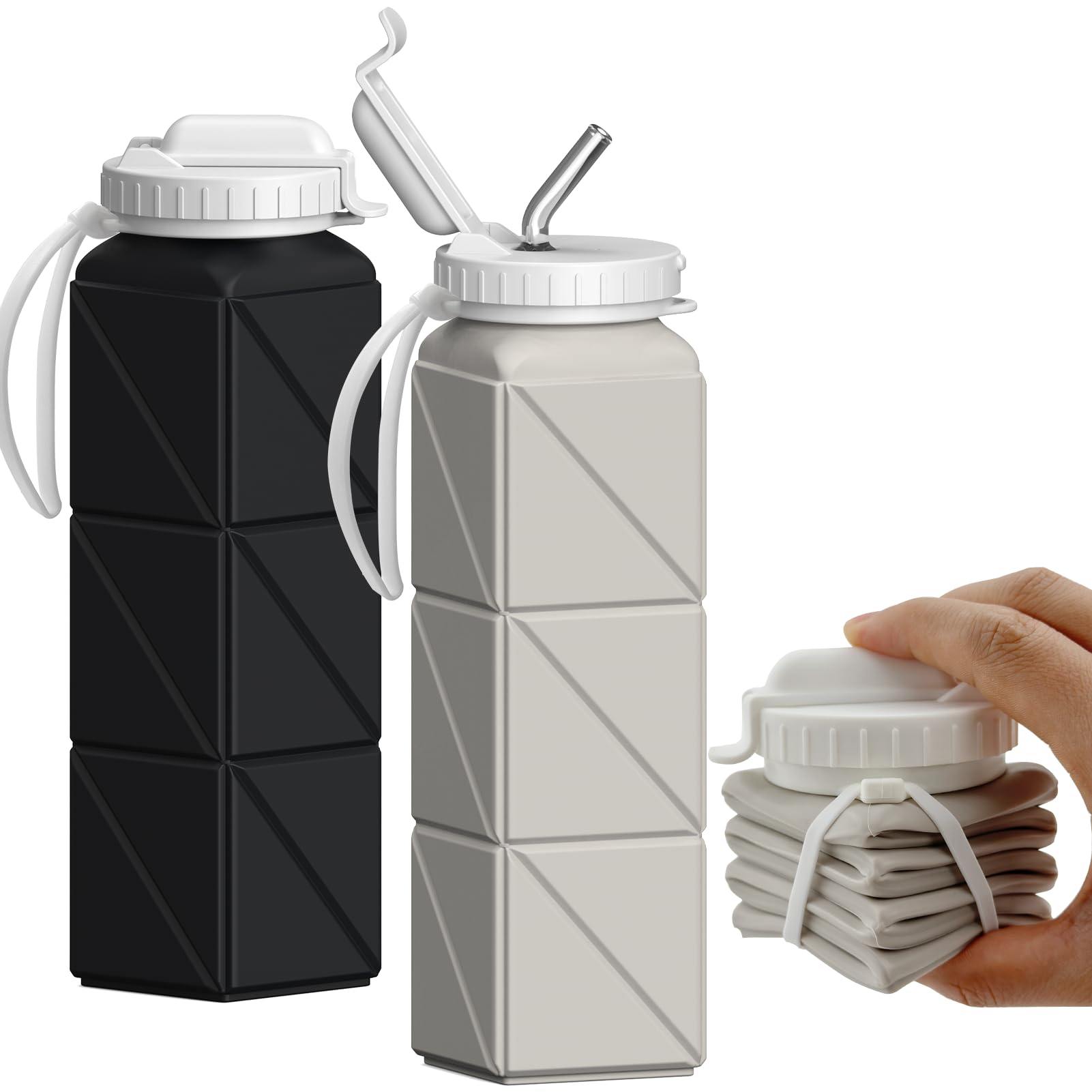 BEAUTAIL Collapsible Water Bottles with Straw 20.6oz, Silicone Foldable Portable Water Bottle, Lightweight Reusable Leakproof fo