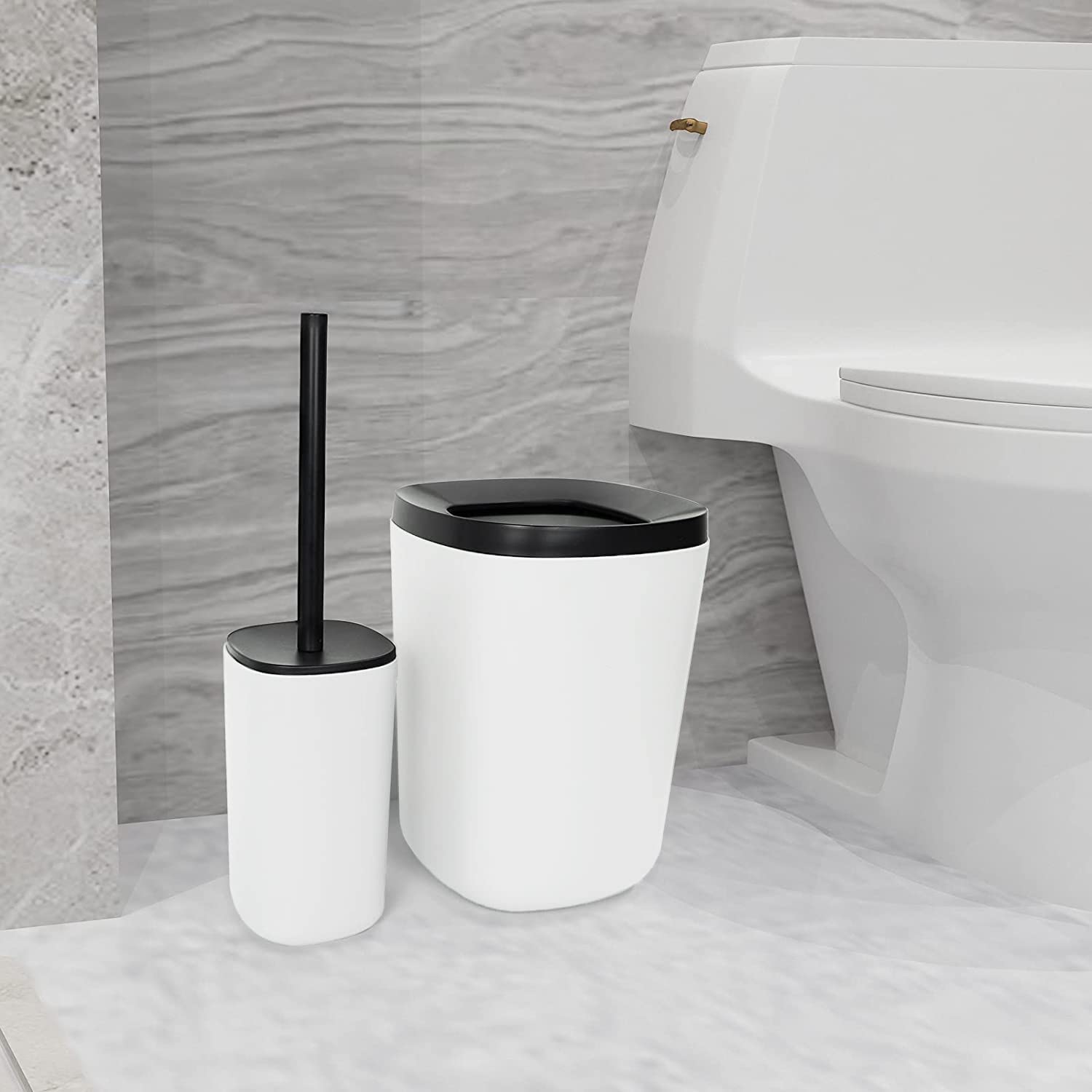 Bathroom Accessories Bath Set of 6 Complete  Toothbrush Holder  Soap Dispenser  Garbage Trash Can  Soap Dish  Toothbrush Cup and Toilet Brush Holder  White