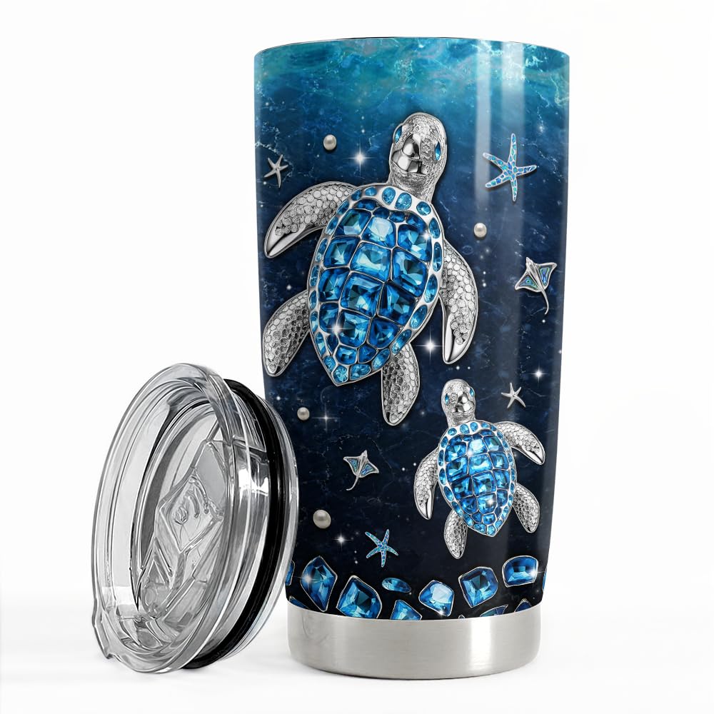 SANDJEST Sea Turtle Tumbler 20oz Stainless Steel Insulated Tumblers Coffee Travel Mug Cup Jewelry Drawings Style Turtles Gifts f