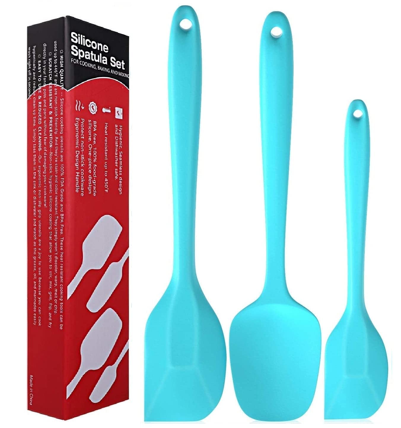 Fs Cool 3 Piece Silicone Spatula Set Turner Spatula,HeatResistant ProGrad, Bpa Free,Seamless Design, NonStick Rubber With 18/