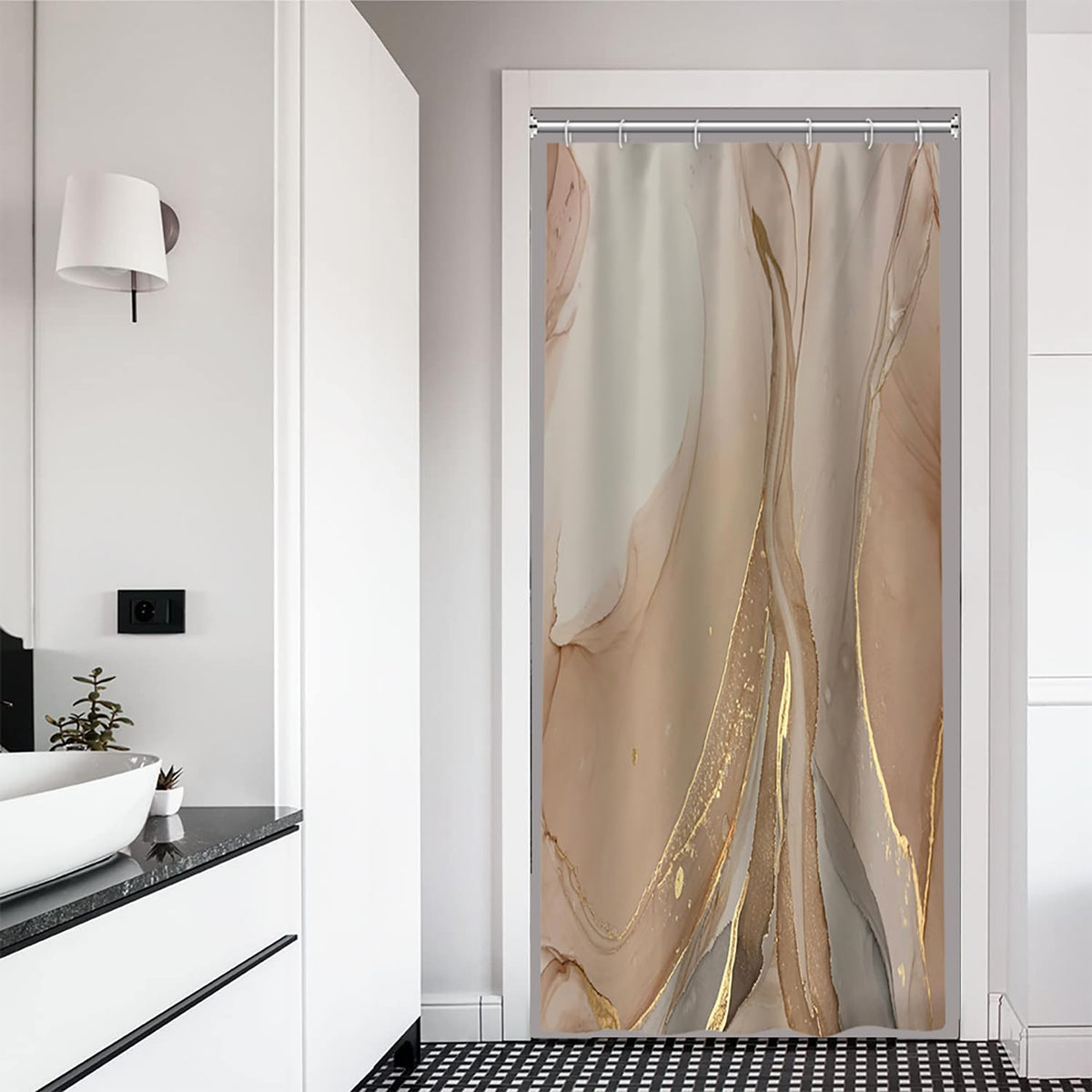 Ruelvth Stall Shower Curtain, Brown Marble Small Shower Curtain Grey And Tan Ink Texture Waterproof Fabric Rv Shower Curtain Set