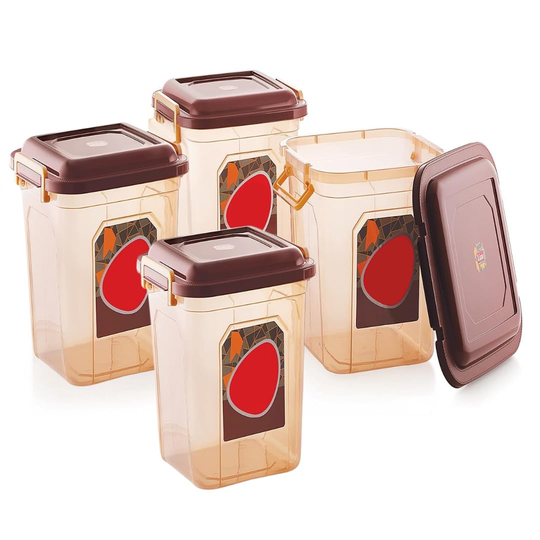 Galoof Kitchen Storage Container Set With Lid And Lock System | Food And Grain Storage Jar Set Of 4 | 21 Liter Cereal Container 