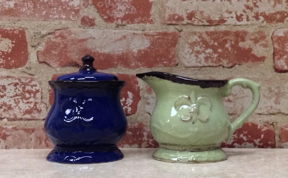 Ack Trading Co. Tuscany Colorful Hand Painted Fleur De Lis Cream & Sugar Set Of 2Pcs