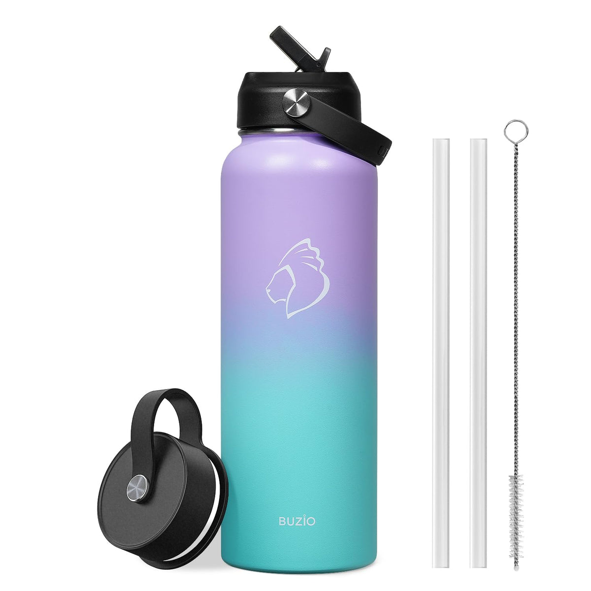 Buzio 40Oz Insulated Water Bottle, Stainless Steel Double Wall Water Flask (Cold For 48 Hrs) Leak Proof Sports Bottles Jug With