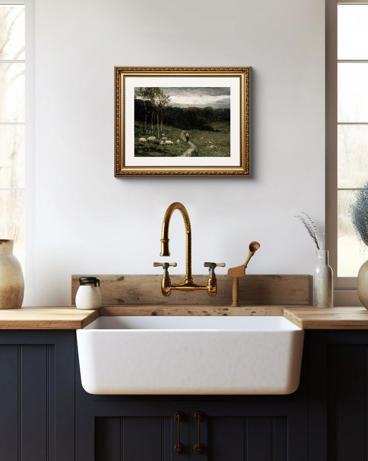 Arpeotcy Vintage Gold Framed Wall Art, 13X16 Inch Nature Scenery Path Retro Paintings, Canvas Prints Artwork With Antique Frame,
