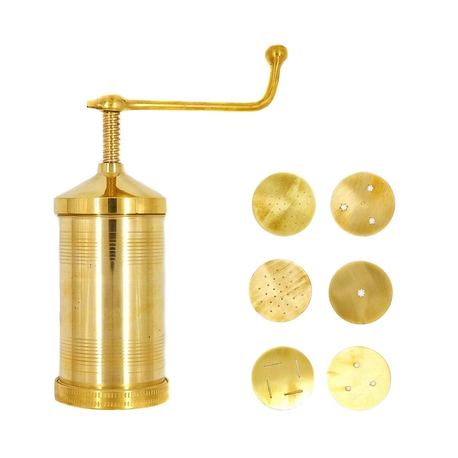 MANNAR CRAFT Brass Indian Made Sevanazhi Chakli Press/Sancha/Murukku/Gathiya/janthikulu/Idiyappam Maker Machine with Free 6 Diff