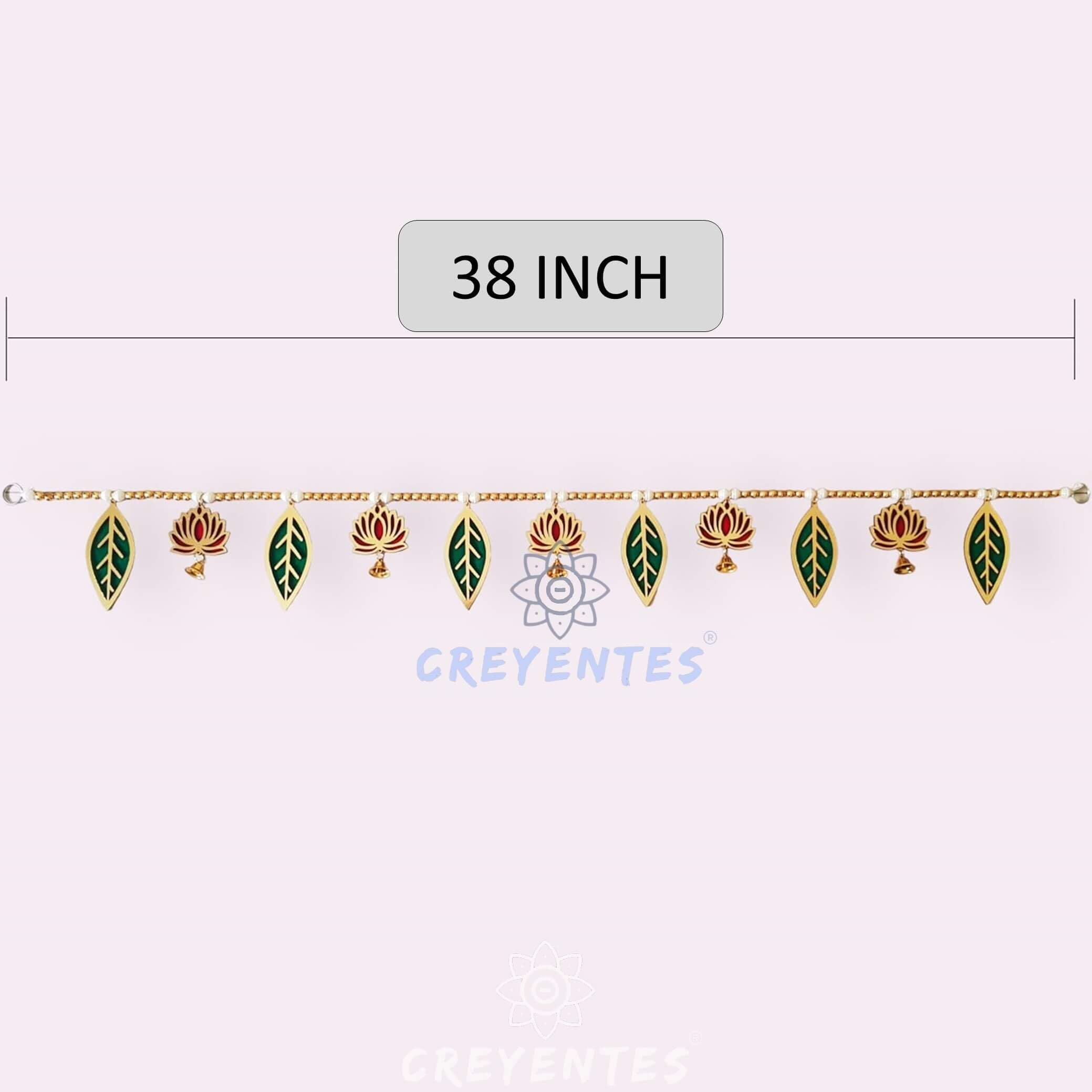 Creyentes Handmade Pink Lotus Mango Leaf Toran With Side Hangings, Bandanwar, Door Hanging For Main Entrance, Mdf, Temple, Weddi