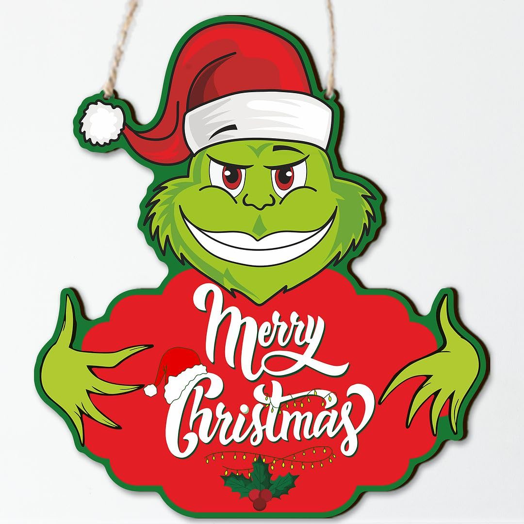 CVANU Beautiful Printed Merry Christmas Wooden Wall Hanging Board for Wall Decoration (13inchX11.9inch)_W336