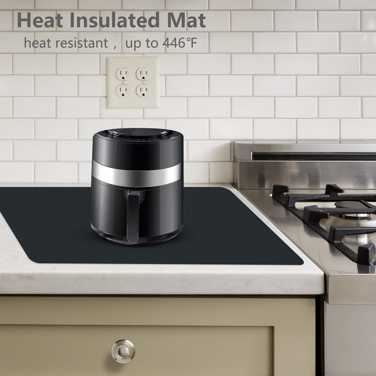 Silicone Counter Mats Set Of 2, Heat Resistant, Kitchen Countertop Protector, Non Slip, Black