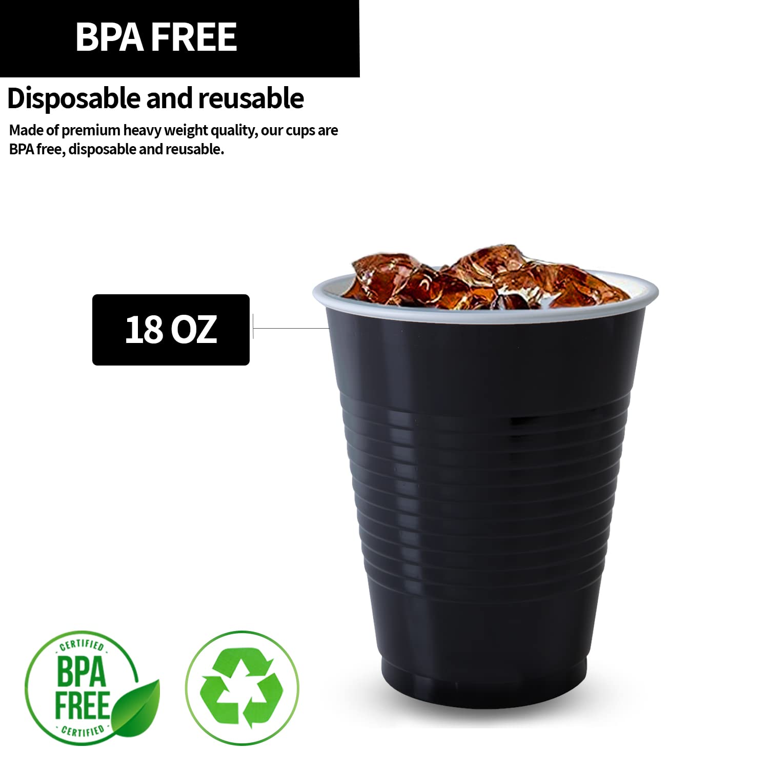 Hanna K. Signature Collection 50 Count Plastic Cup, 18-Ounce, Black