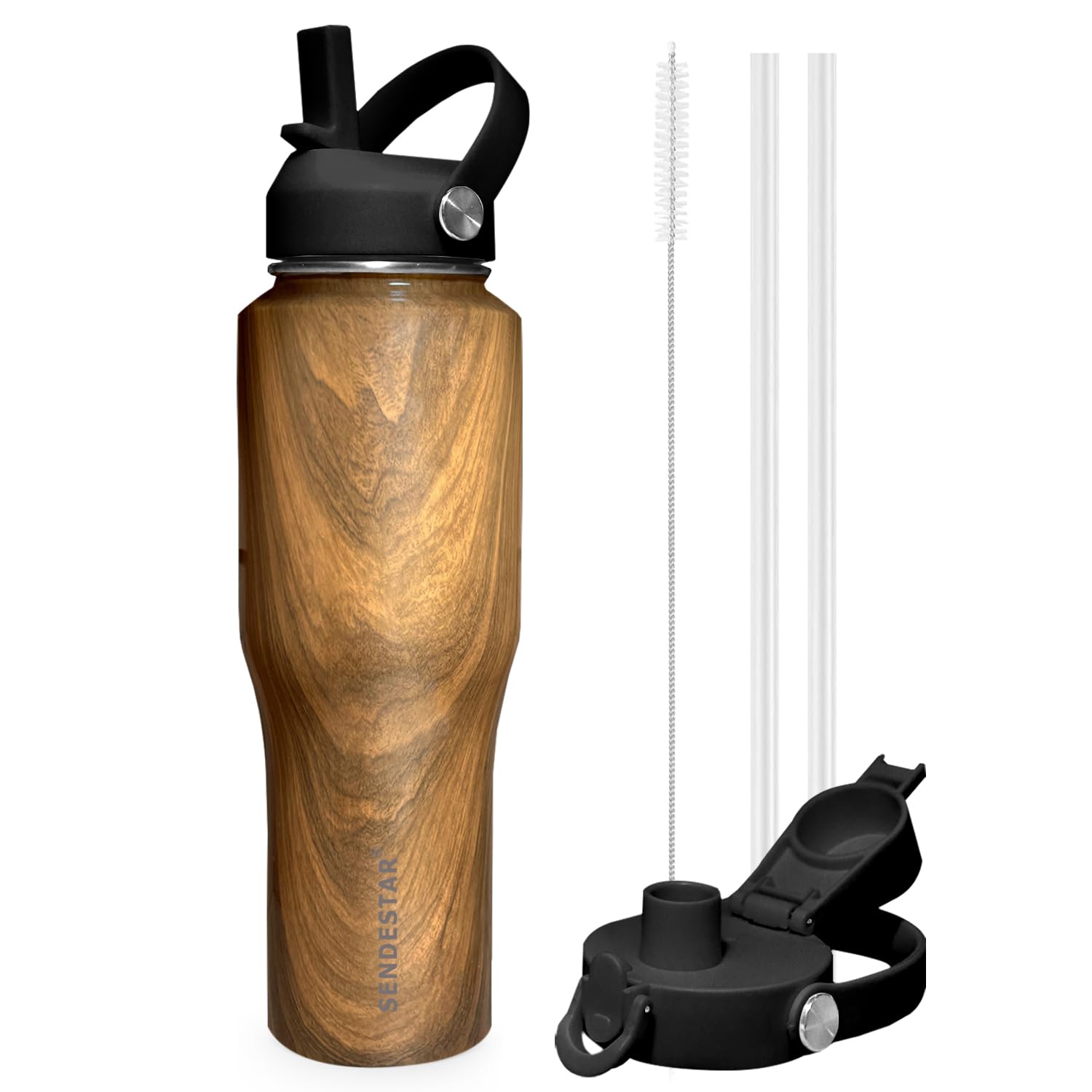 SENDESTAR 32oz Water Bottle Wide Mouth Stainless Steel Vacuum Insulated Double Wall with Straw Lids Fit in Any Car Cup Holder