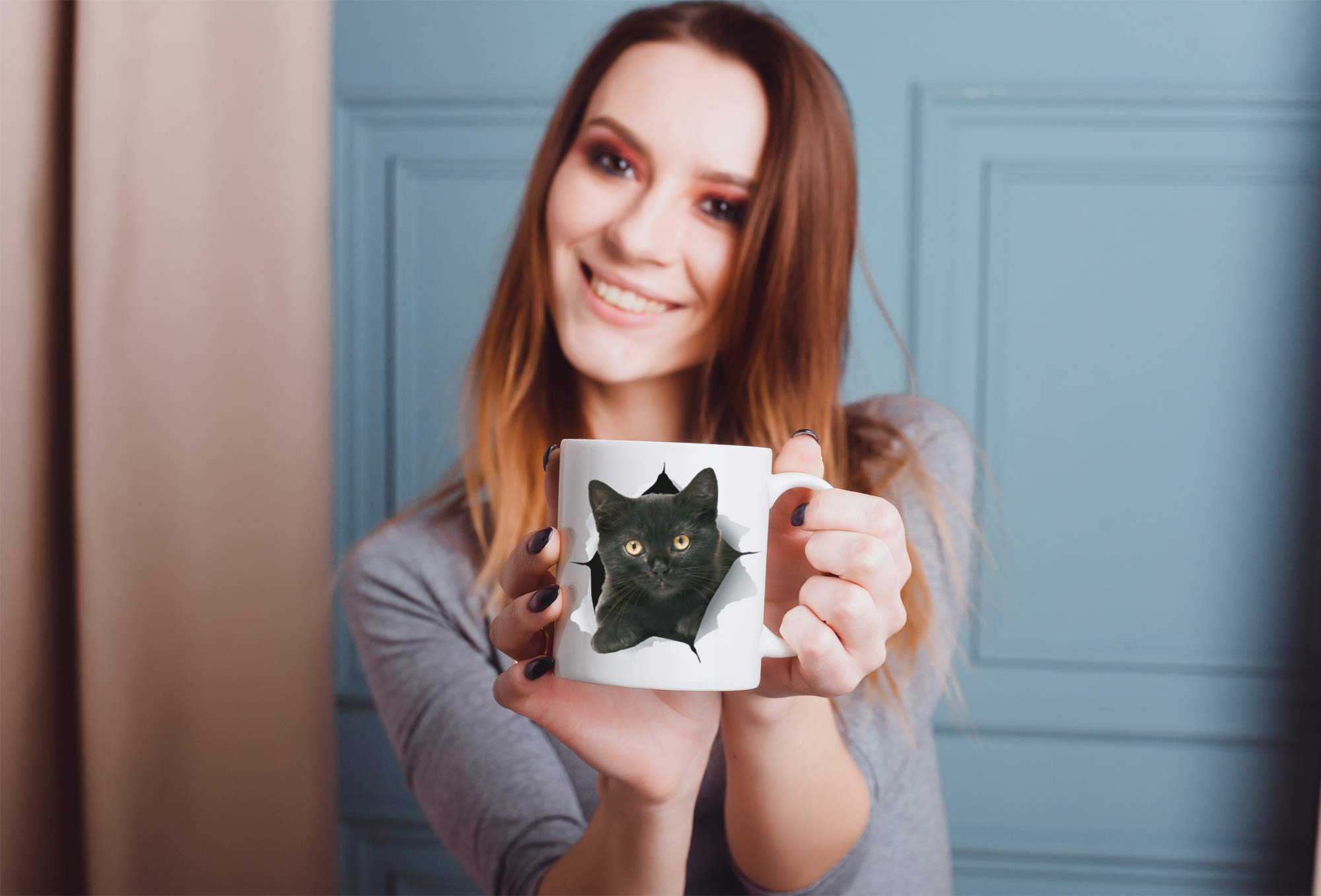 Funny Black Kitten Coffee Mug - Ceramic Funny Cat Mug - Perfect Cat Lover Gift - Cute Novelty Coffee Mug Present - Great Birthda