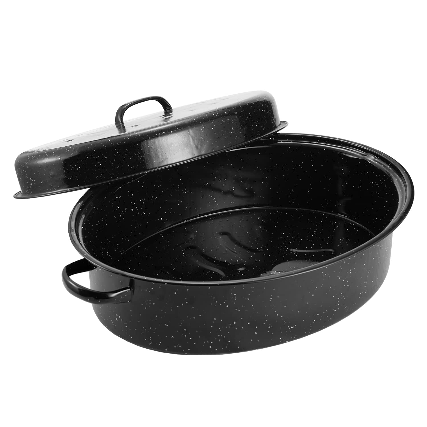 Granite Roaster Pan, 19 Enameled Roasting Pan With Domed Lid. Oval Turkey Roaster Pot, Broiler Pan Great For Turkey, Chicken, La