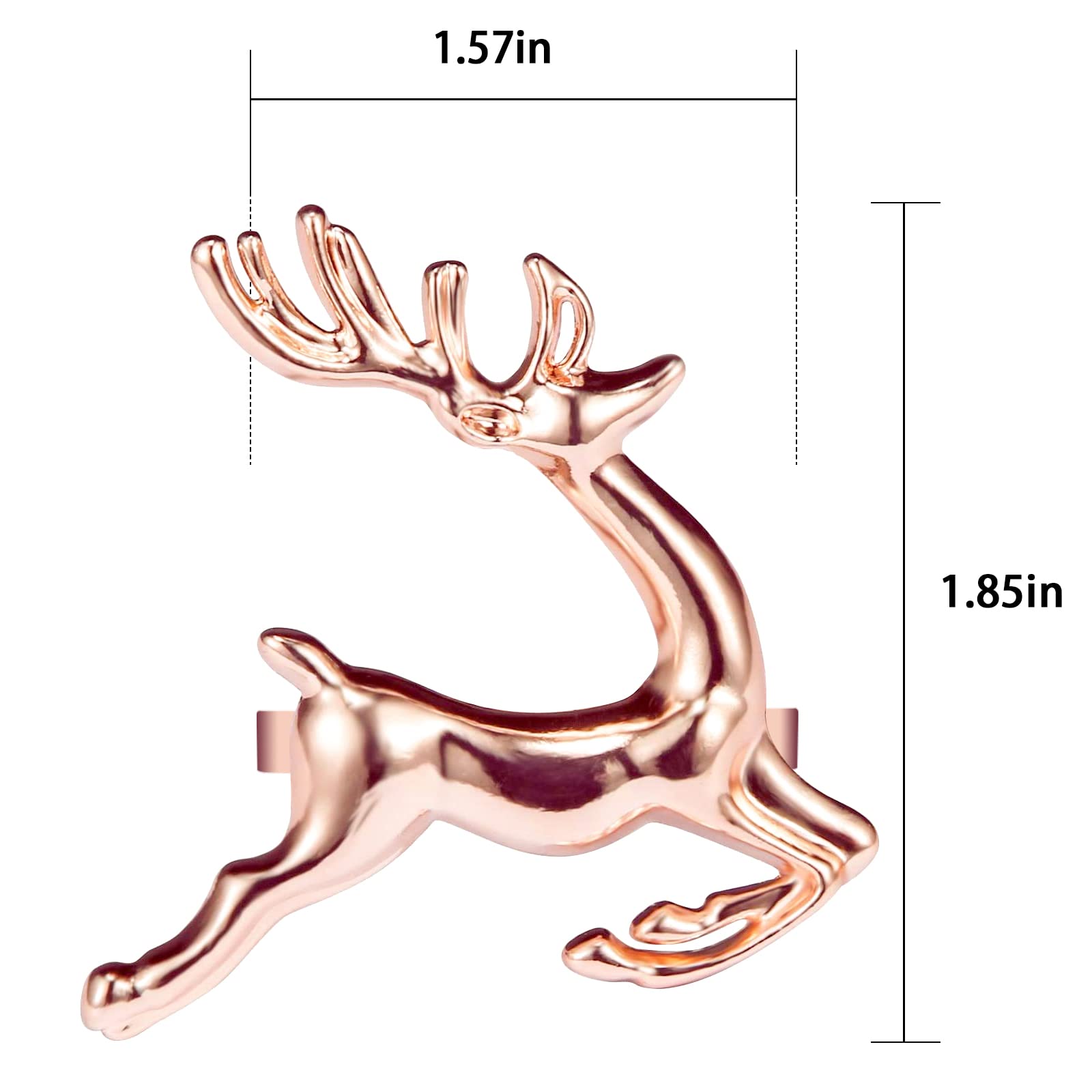 Zeedix Set Of 8 Rose Gold Elk Chic Napkin Rings For Christmas Dinning Table Setting-Wedding Receptions, Christmas, Thanksgiving