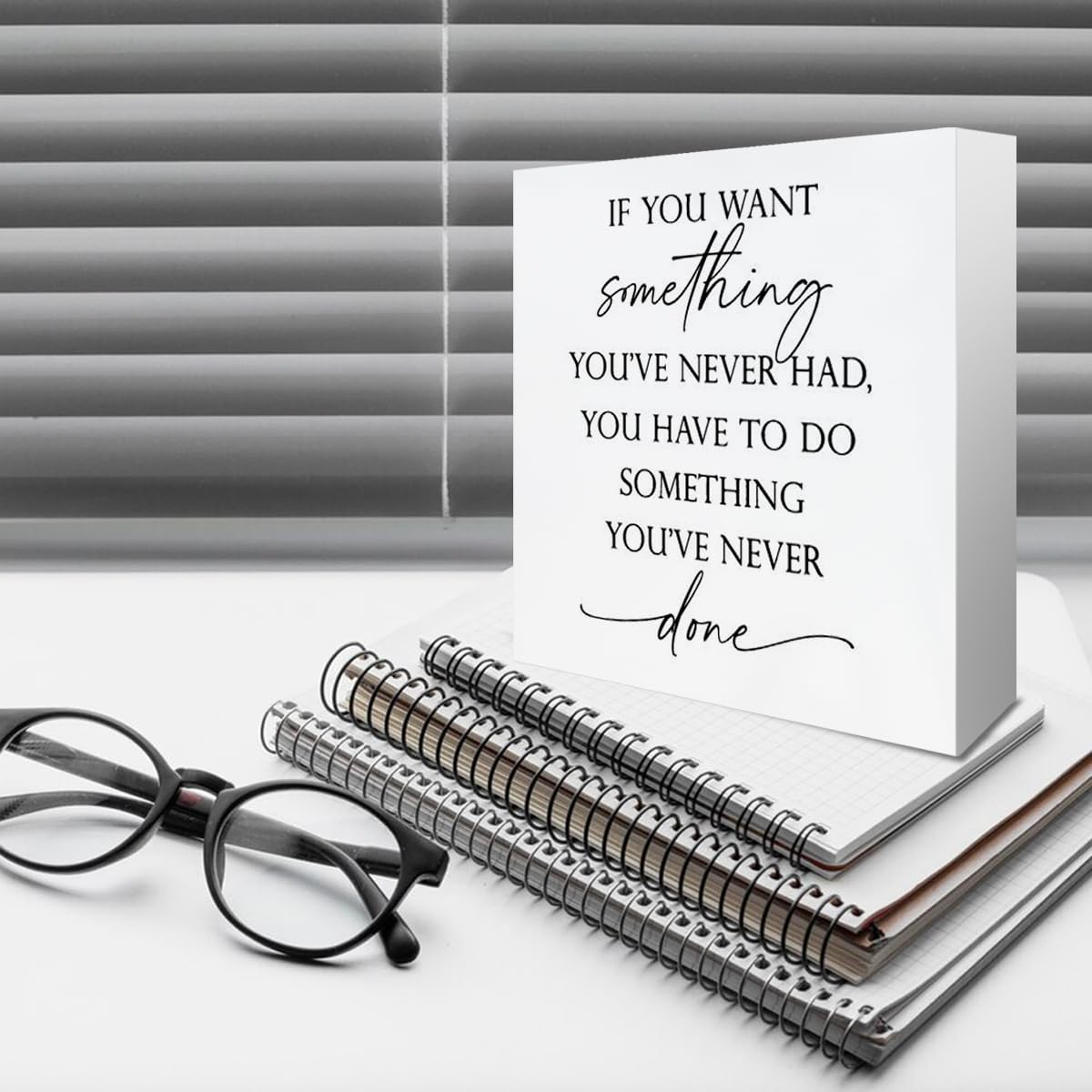 Inspirational Quote about Success Office Decor Sign, Positive Saying Quotes Signs Wooden Block Sign, Home Office Desk Shelf Deco