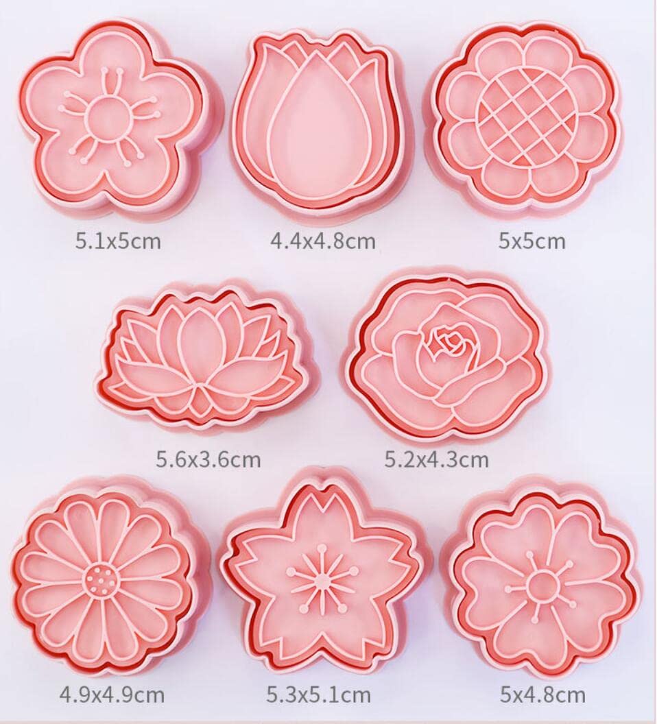 Flower Cookie Cutters,Plastic Daisy Cookie Stamps,3D Rose Cookie Moulds For Baking,Cookie Mould Press Lotus Cookie Press Set Kit
