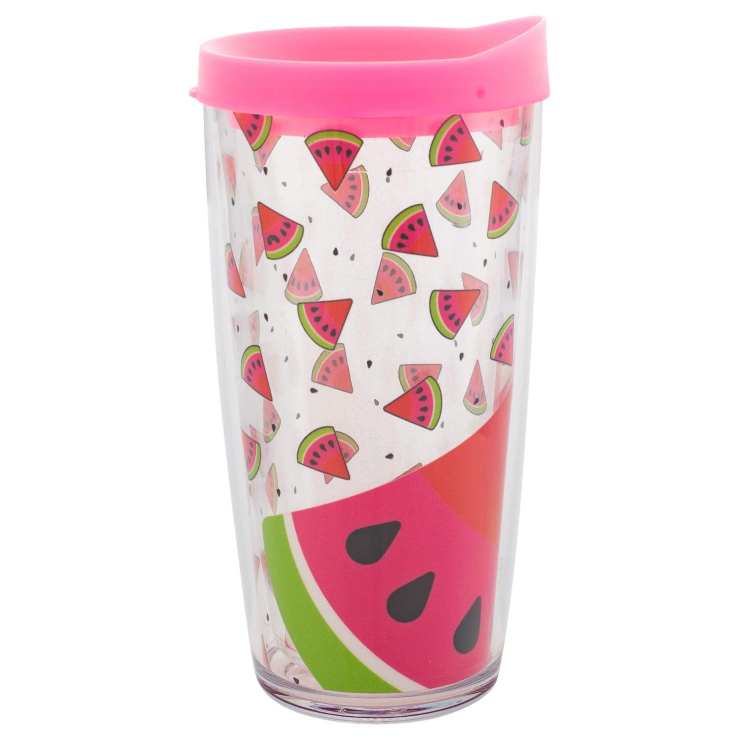 Freeheart Watermelon Burst 16 Oz Travel Tumbler With Neon Pink Lid | Watermelon Fruit Drinking Cup|Double Wall Tumblers | Bpa Fr
