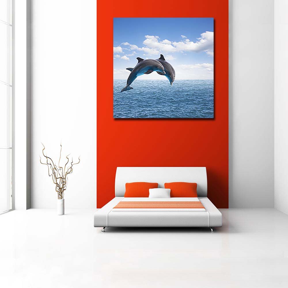Pitaara Box Two Jumping Dolphins | Peel & Stick Vinyl Wall Sticker for Bedroom & Living Room | 42 x 42 inch (107 x 107 cms)
