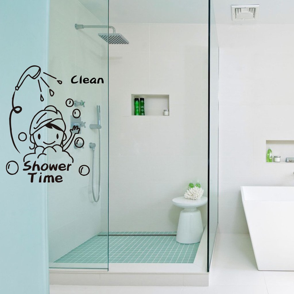 DecorVilla Vinyl Shower Time Wall Sticker, 30 x 25 cm, Black