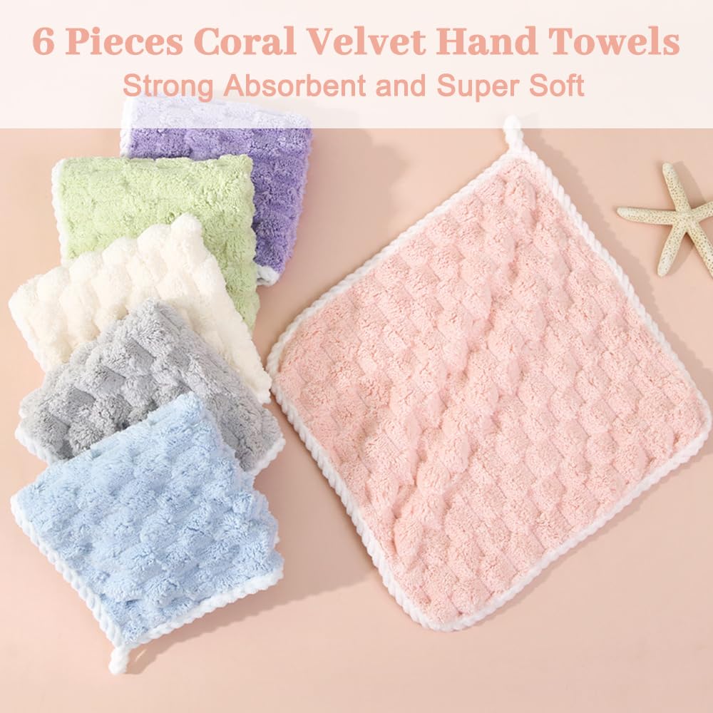 Fhdusryo 6Pcs Hanging Hand Dry Towels, Square Microfiber Hand Towels With Hanging Loop, Super Absorbent Soft Small Hanging Towel