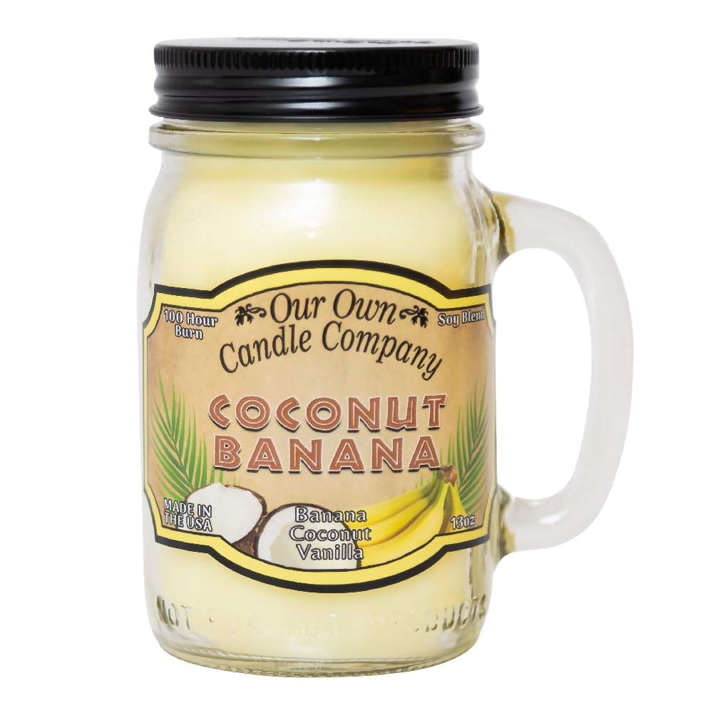 Our Own Candle Company, Coconut Banana Scented Mason Jar Candle, 100 Hour Burn Time, Made in The USA - 13 Ounces