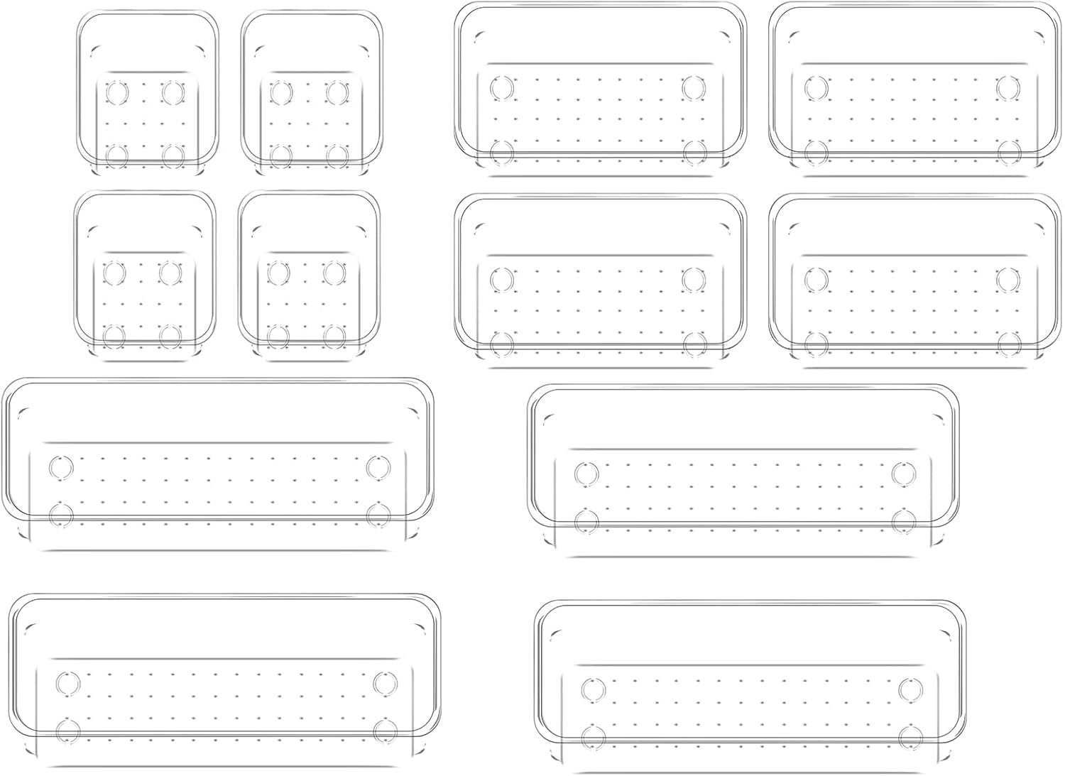 Blubasket 12 Pcs Desk Drawer Organizer Trays Various Size Bathroom Organizer Storage Tray For Makeup, Jewelries, Utensils, Bedro