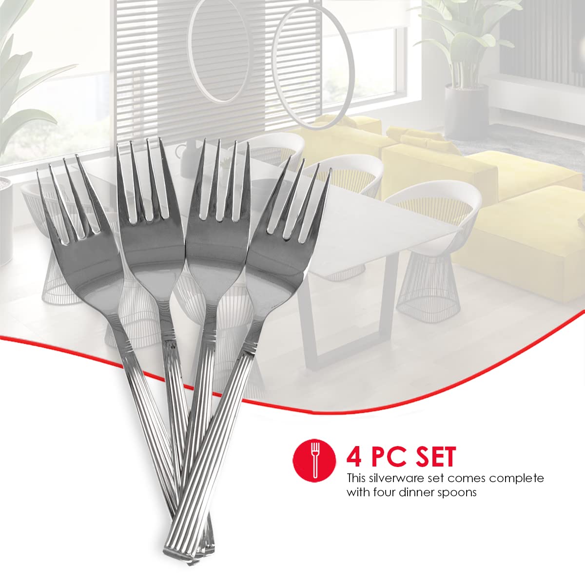 Home Basics Eternity Mirror Finish 4 Piece Stainless Steel Cutlery Flathware, Silver (Dinner Fork)