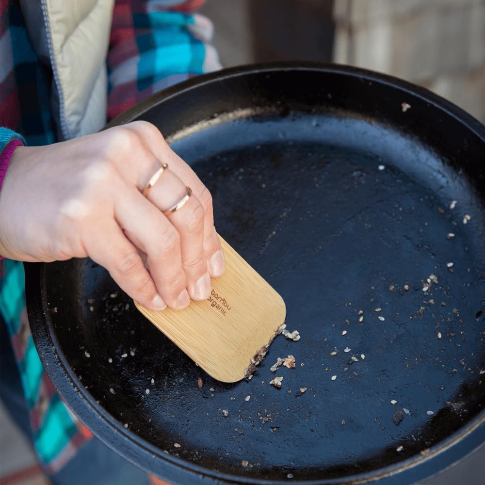 Bambu Bamboo Pot Scrapers - Eco-friendly, 2.75", Set of 4, Natural Bamboo, Safe for Pans and Dishes, Model 057100