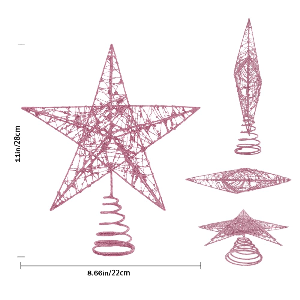 Christmas Tree Toppers Xmas Glitter Pink Hollow Star Treetop Topper for Christmas Tree Decoration