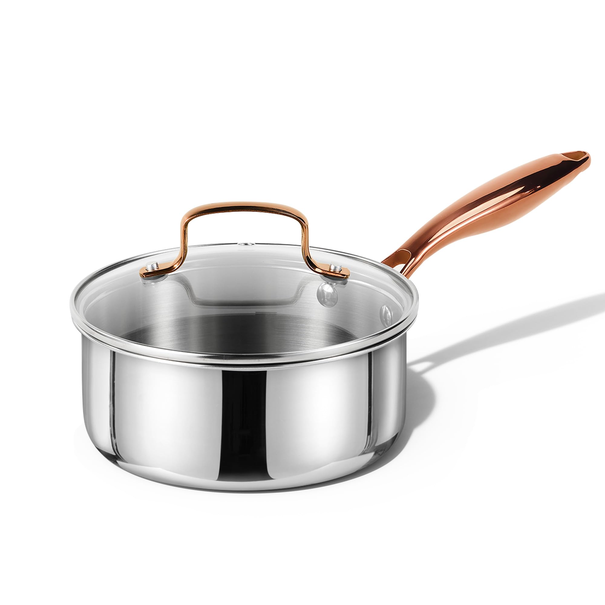 CAROTE 2Qt Stainless Steel Saucepan Set, NonToxic 3Ply Stainless Steel Cookware Set with Lids, Small Kitchen Pots, Oven Safe, 