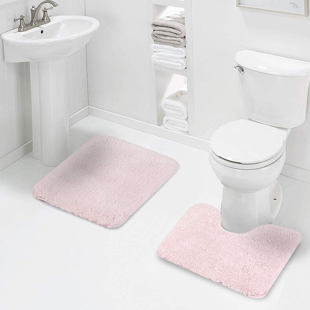 Walensee Shaggy 2 Piece Bath Rug Sets (Blush) 20 X 24 U Shape Contour Rug & 20 X 32 Bathroom Rug Machine Wash/Dry Bath Mats For