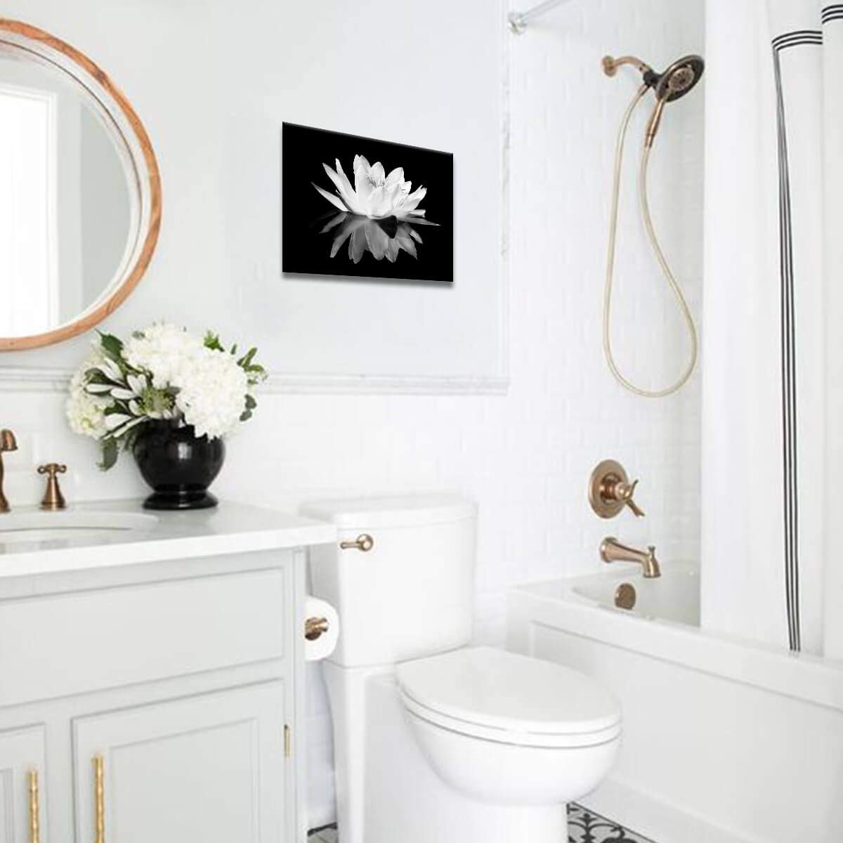 Black And White Wall Art For Bathroom Lotus Flower Canvas Wall Pictures Simple Life Floral Blossom Pictures Prints On Canvas Wal