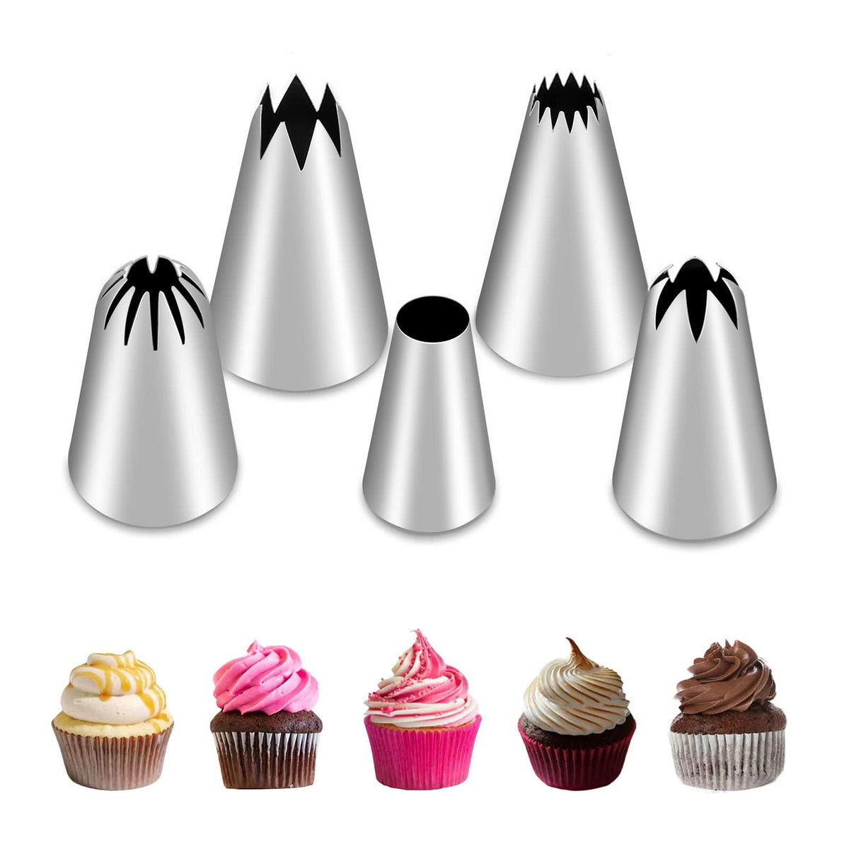 Decora Tips 5Pcs Large Piping Tips Set, Stainless Steel Frosting Tips, Cake Decora ...