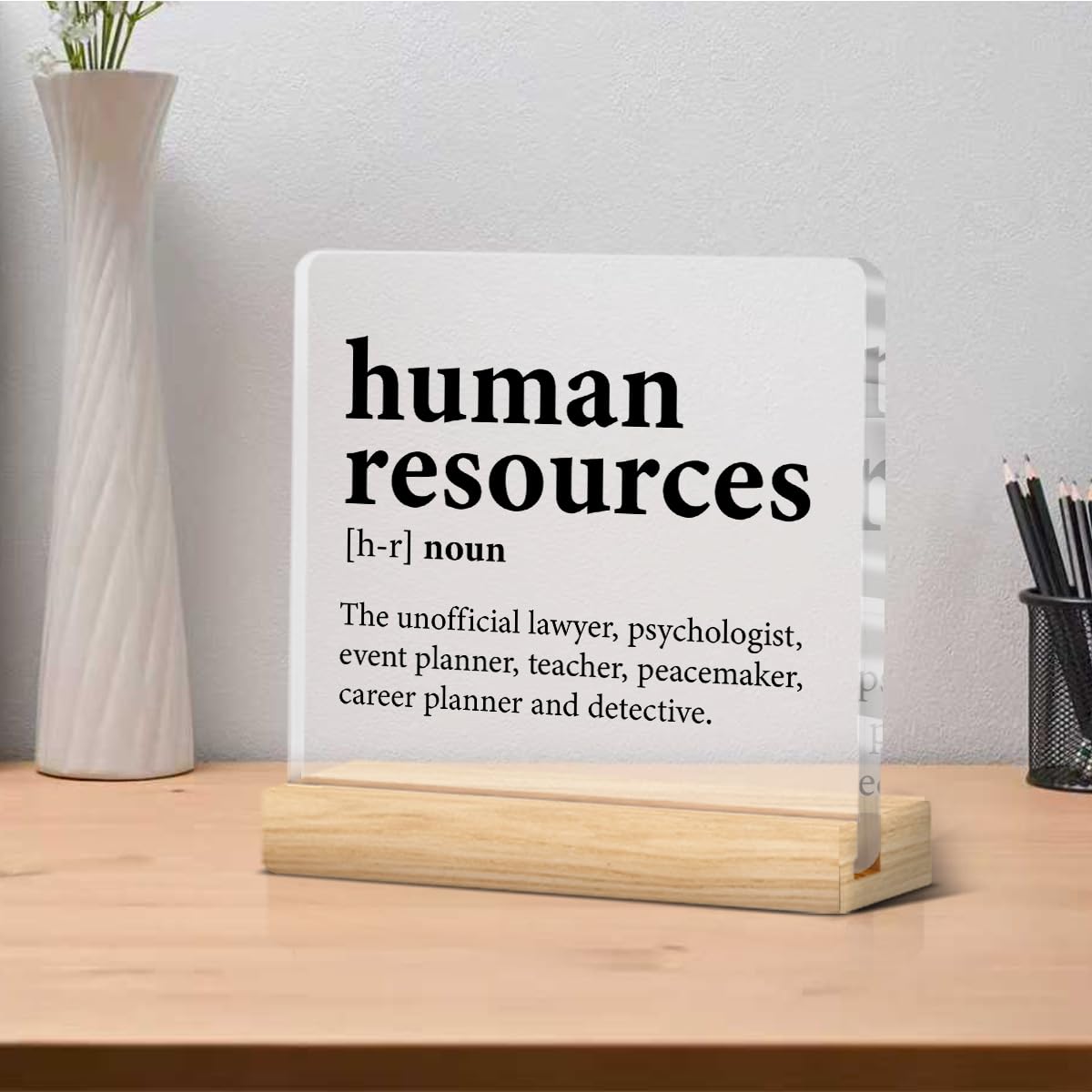 Human Resources Gifts for Women Men, HR Office Gifts, Human Resources Definition Clear Acrylic Desk Decorative Sign for Home Off