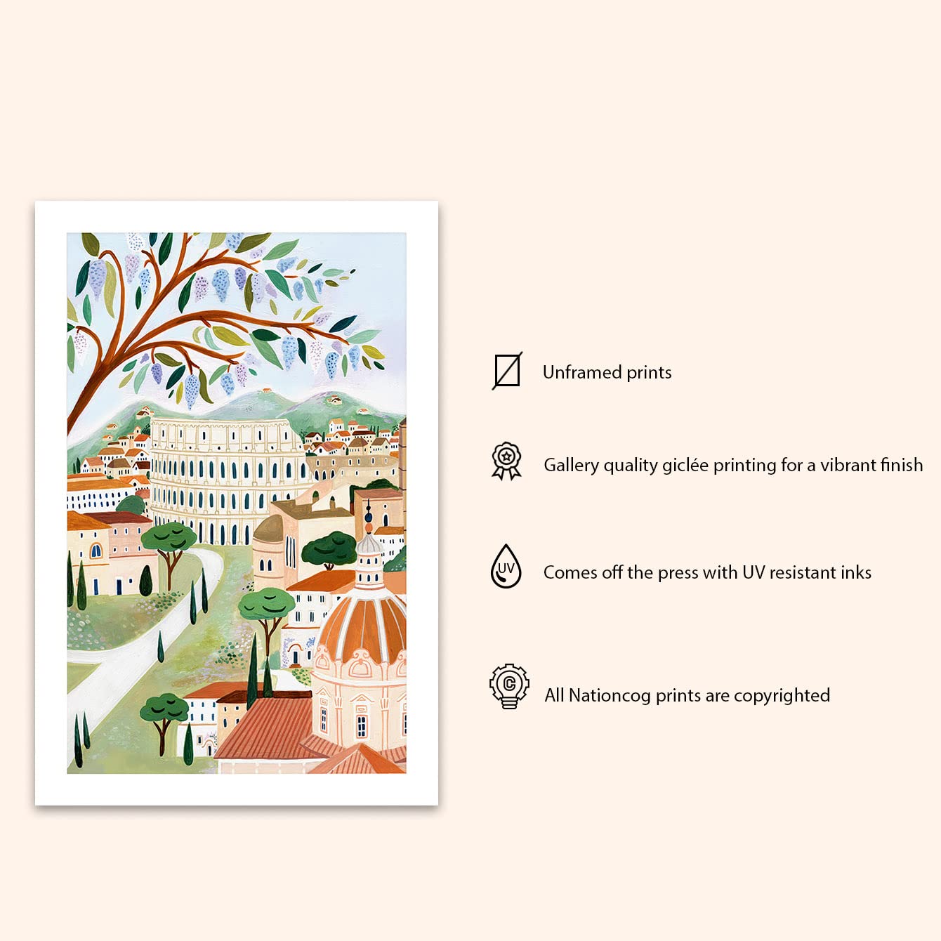 Nationcog Rome Art Print, Italy Art Print, Roma Print, Italy Poster, The Colosseum Print, Travel Gift, Travel Poster, Europe Pri