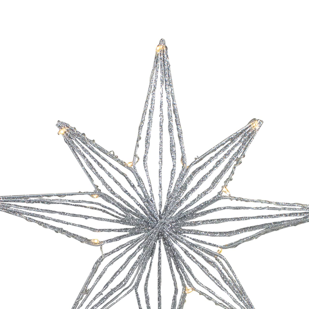 13.75 LED Lighted B/O Silver Glittered Geometric Star Christmas Tree Topper - Warm White Lights