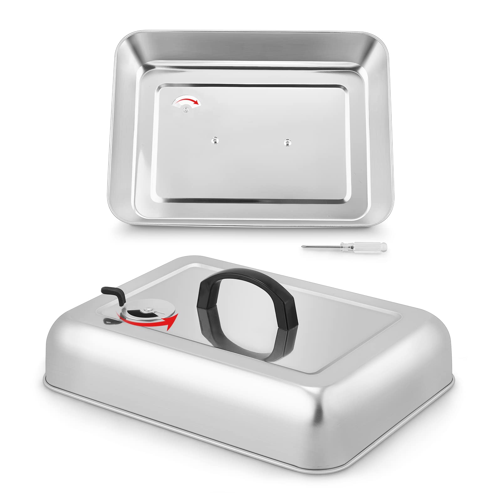 13 X 9.75Inch Cheese Melting Domes, Hasteel Rectangular Basting Steam Cover With Adjustable Vent, Heavy Duty Stainless Steel Gri