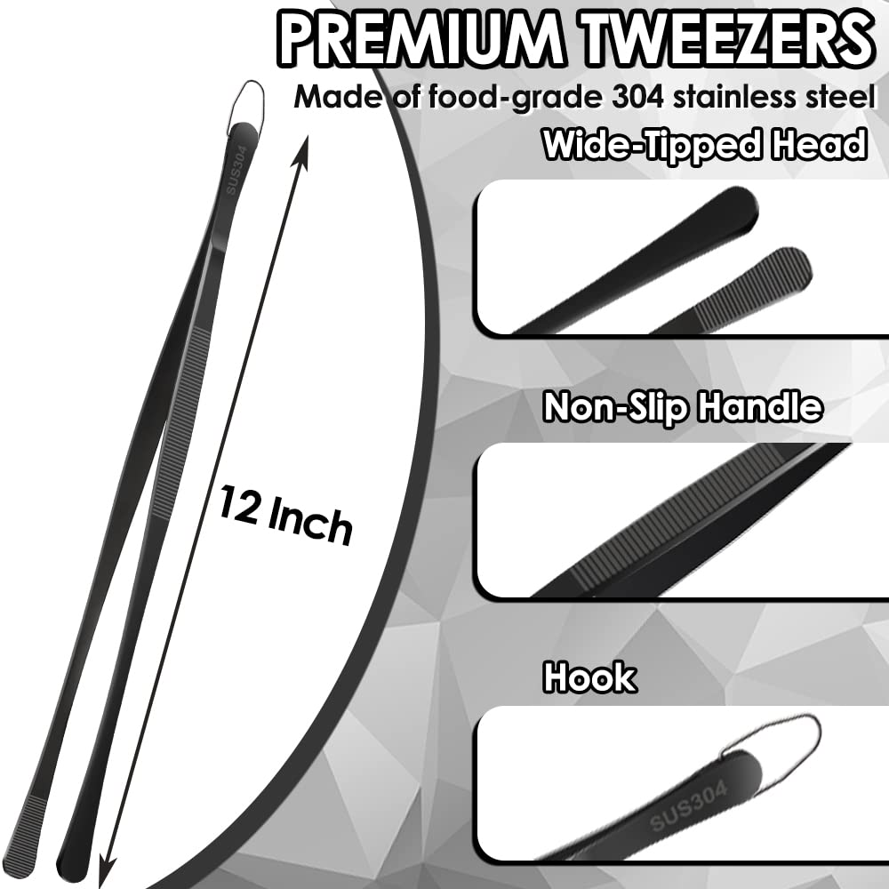 Gutsdoor Kitchen Tweezer Tongs 12-Inch Cooking Tweezers Stainless Steel, Food Tongs Chef Tweezers For Cooking, Pasta, Bbq, Bakin