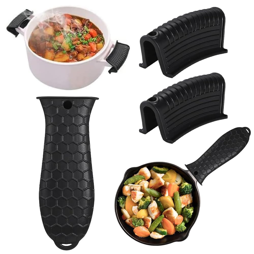 3Pcs Silicone Cast Iron Handle Covers, Heat Resistant & Non-Slip Pot Holder Sleeves, Removable Potholders For Cast Iron Skillets