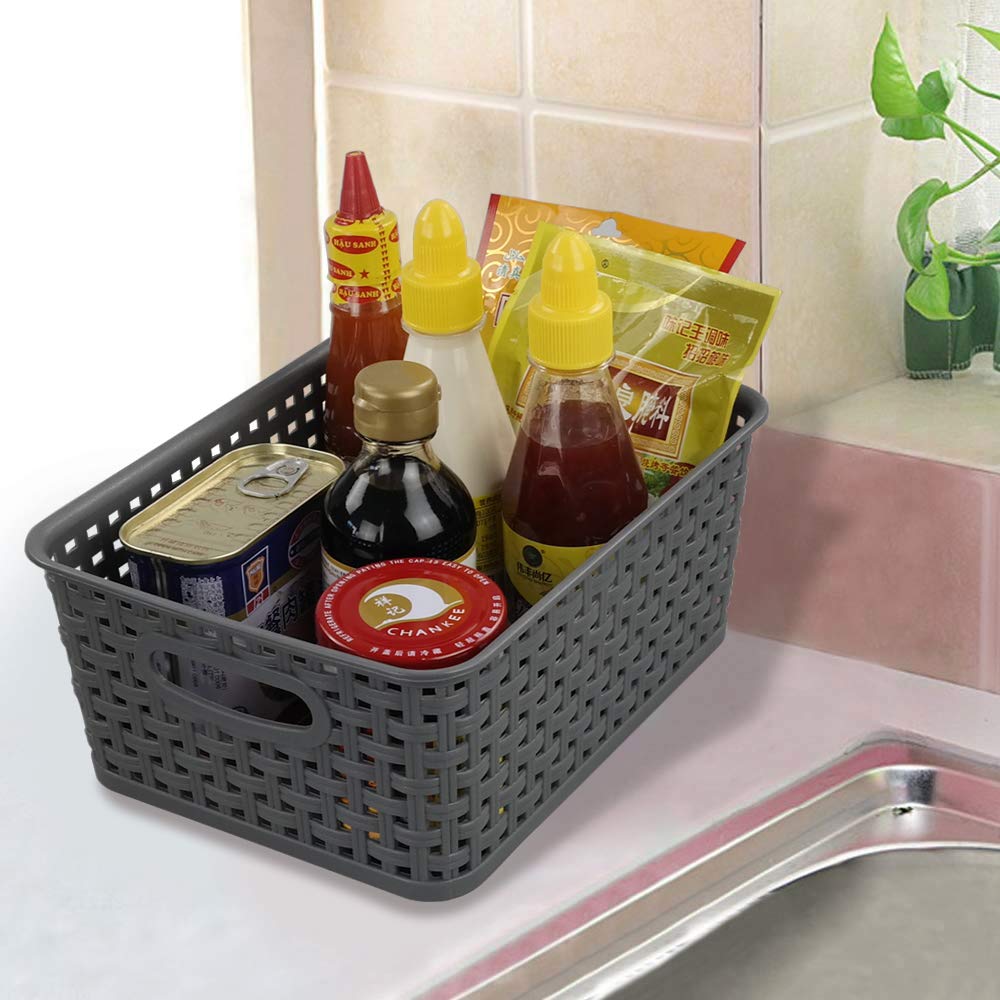 Nicesh 4-Pack Gray Plastic Small Storage Baskets, 10'' X 7.7'' X 4''