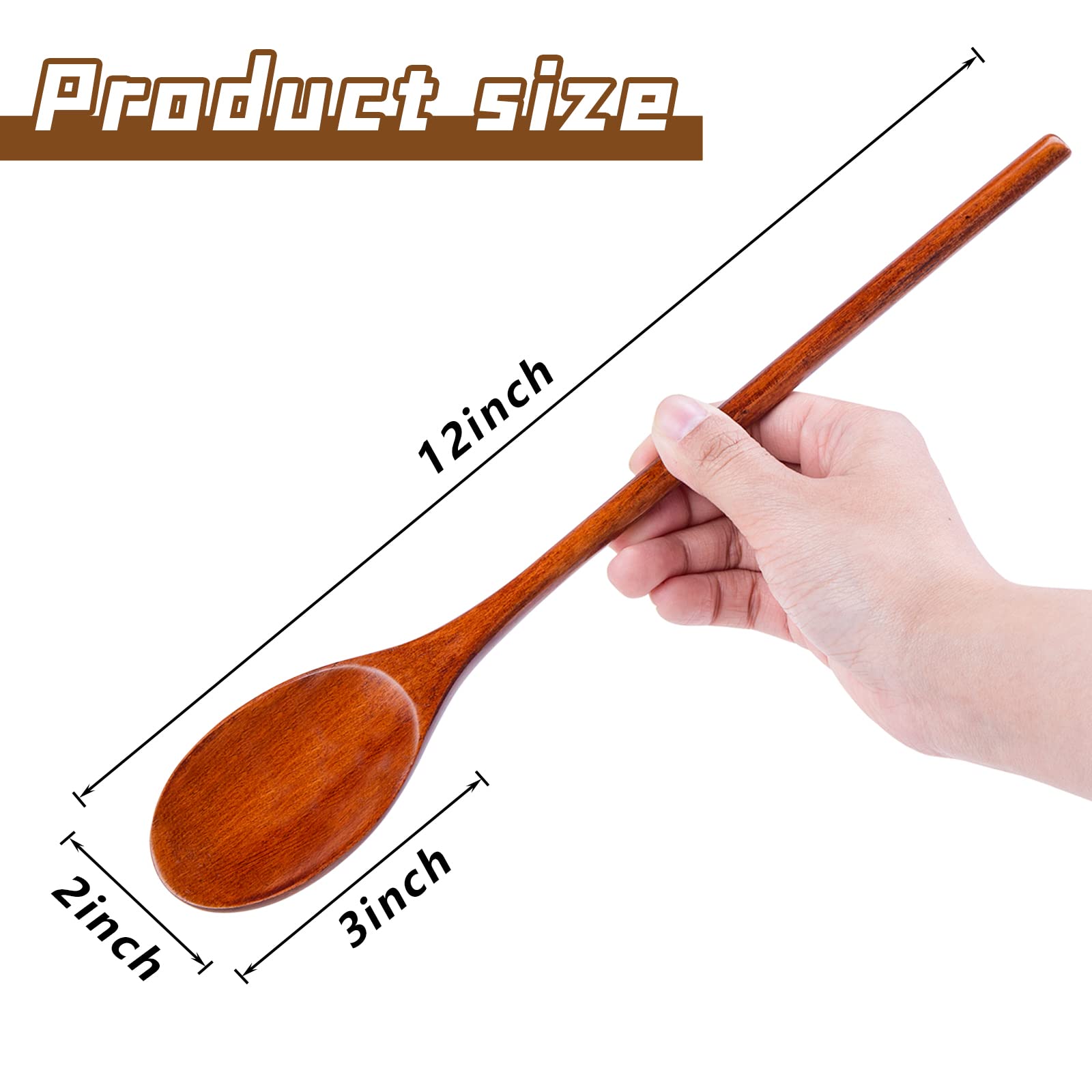 Hansgo Wooden Spoons For Eating, 6Pcs 12 Inch Wood Soup Spoons Long Handle Spoons Table Spoon Serving Spoons With Japanese Style