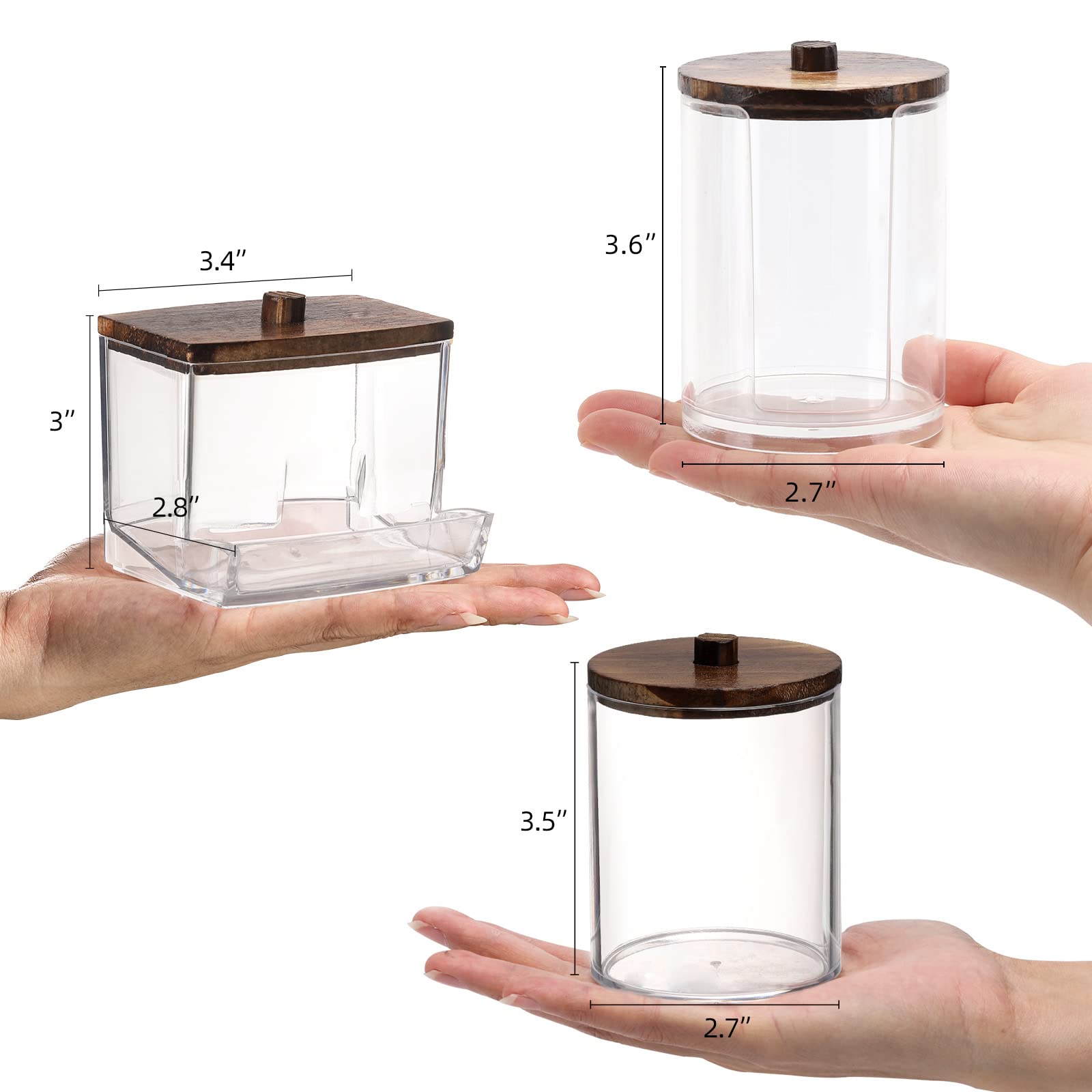Tbestmax Bathroom Organizer Accessories Set-10 OZ 7 OZ Qtips Holder Storage with Wood Lids  Cotton Ball/Swabs Dispenser  Apothecary Container Jar 3 Pcs