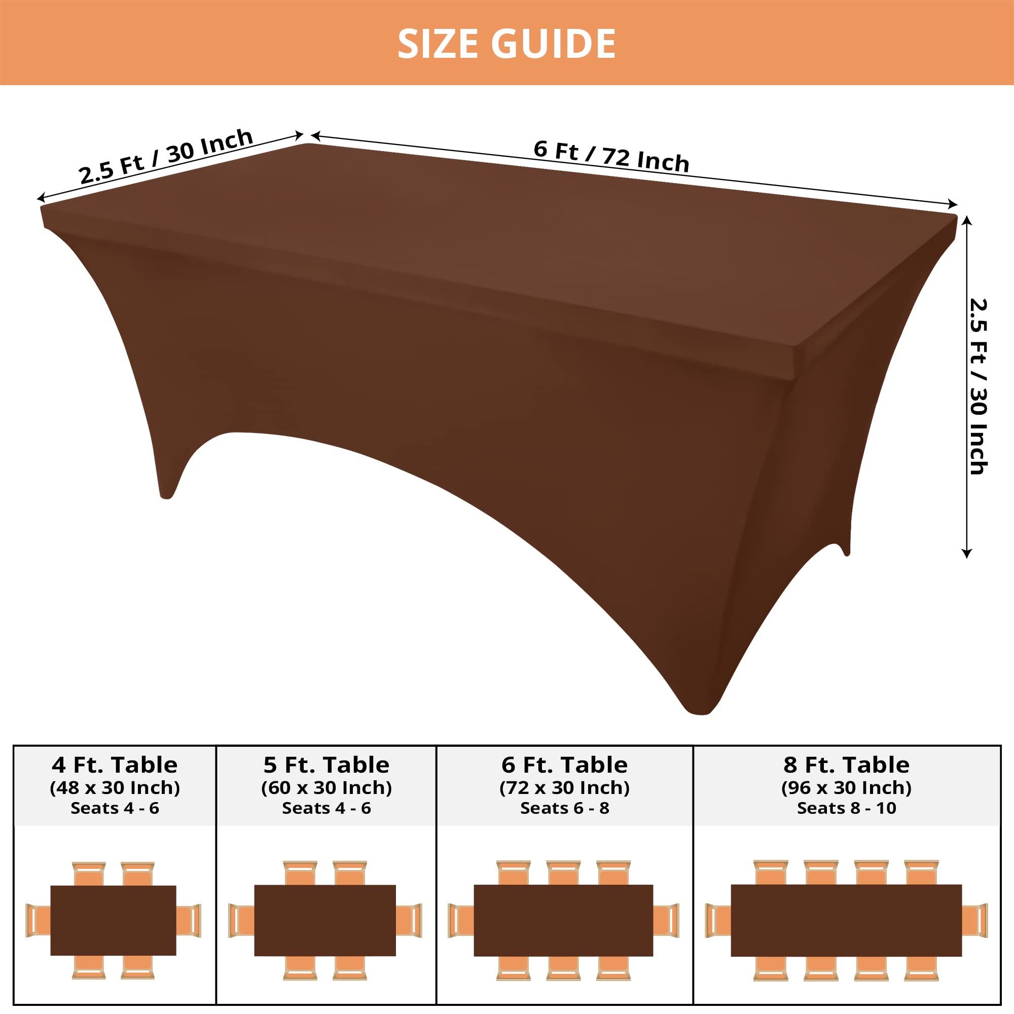 Utopia Kitchen Spandex Tablecloth 2 Pack 6FT  Light coffee] Tight  Fitted  Washable and Wrinkle Resistant Stretch Rectangular Patio Table cover for Event  Wedding & Parties 72Lx30Wx30H Inch]