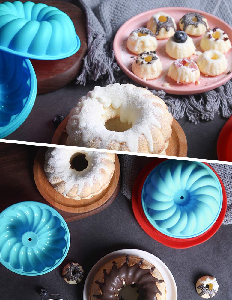 Alimat Plus Silicone Cake Pan 6 Cup, Round Fluted Cake Mold 9.8 Inch, Tube Cake Pan Silicone Baking Molds For Jello, Gelatin, Po