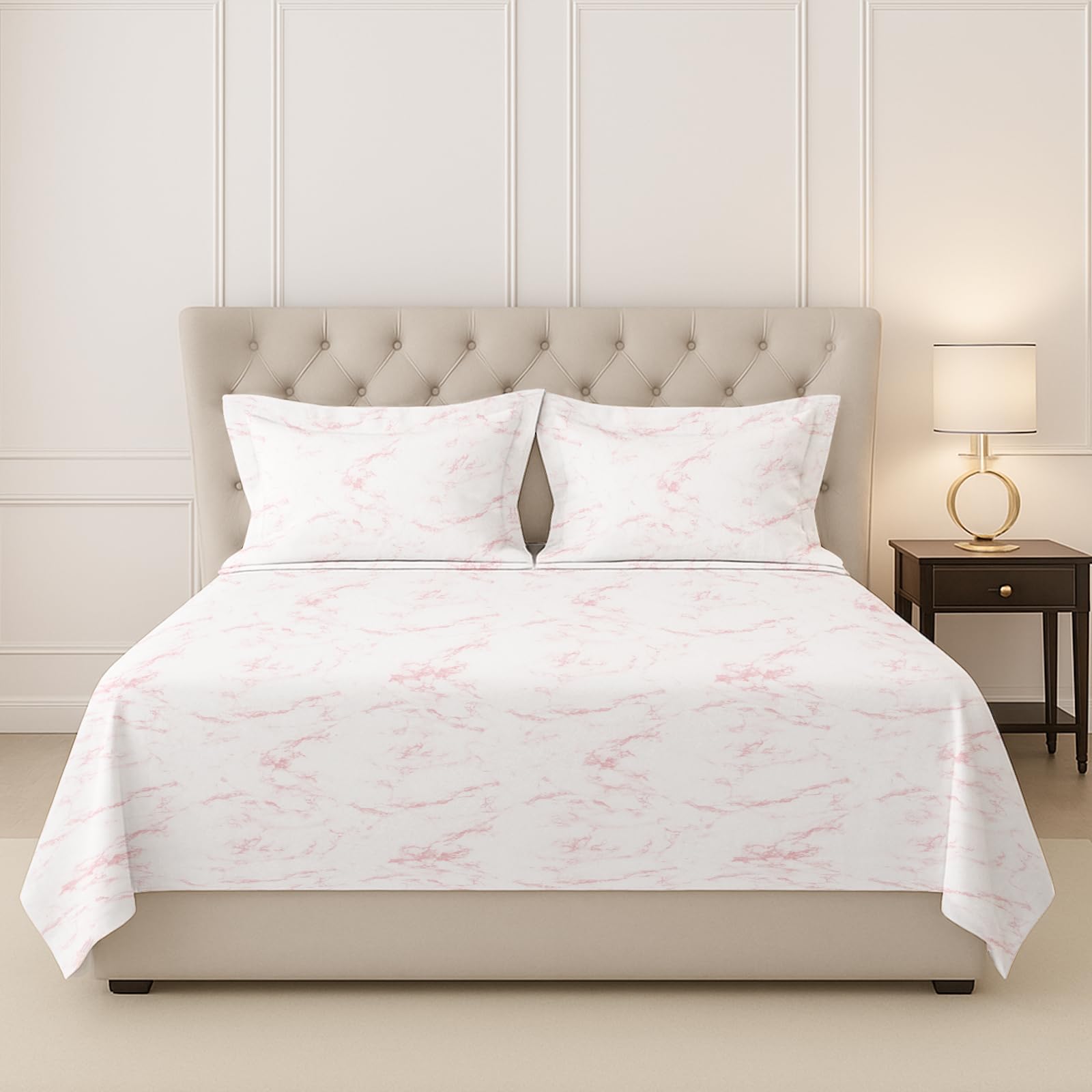 Pizuna 100% Cotton Bedsheet Super King Size With 2 Pillow Covers, 400 Thread Count Long Staple Cotton, Carrara Marble Pattern Fl
