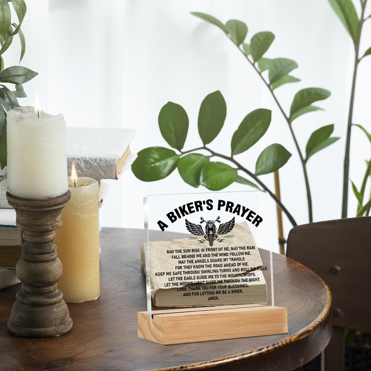 Biker Gifts, Gifts for Bike Lover Motorcycle Rider, Bikers Prayer Clear Desk Decorative Sign Home Acrylic Decor