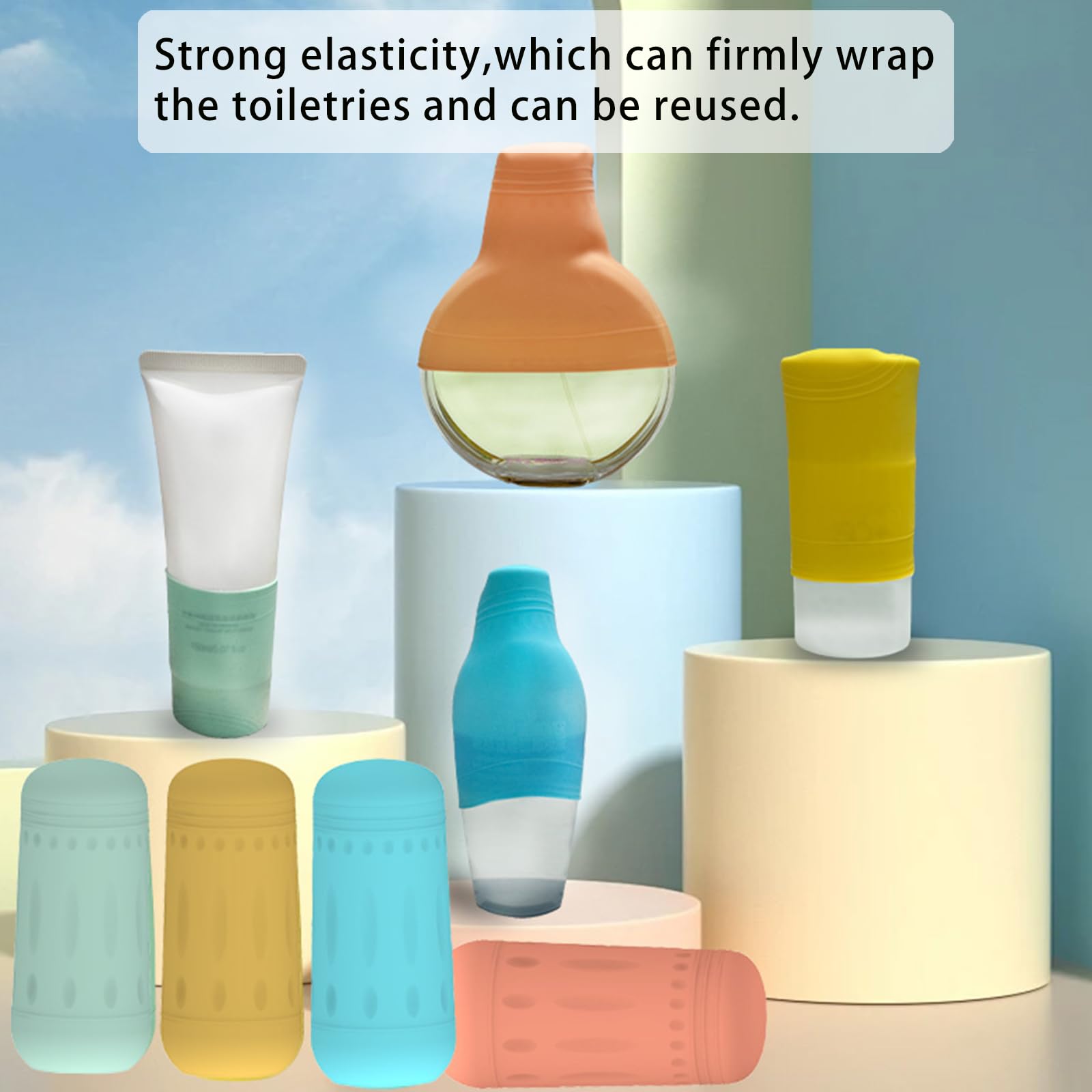 Cinlitek 10 Pcs Silicone Bottle Covers - Leak-Proof Travel Essentials For Toiletries, Beach Vacations & Cruise Trips, Reusable P